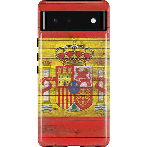 Spain Flag Dark Wood Pixel Cases